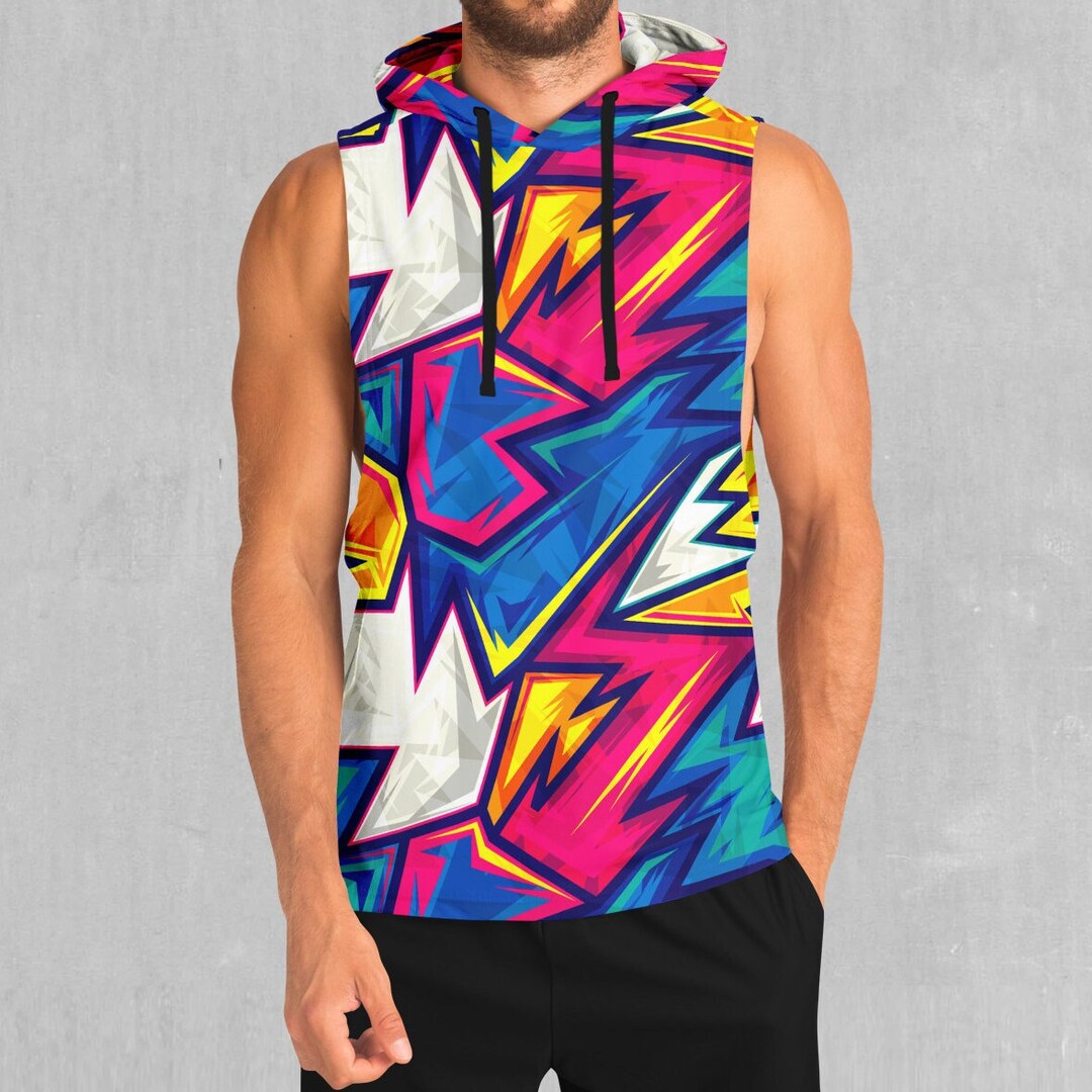 Polyester Rave Shirts Blitz Abstract EDM Rave Festival Polyester Sleeveless Hoodie - Etsy