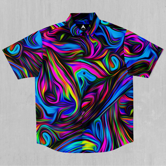 Psychedelic Waves Short Sleeve Button Down Collared Shirt - Etsy
