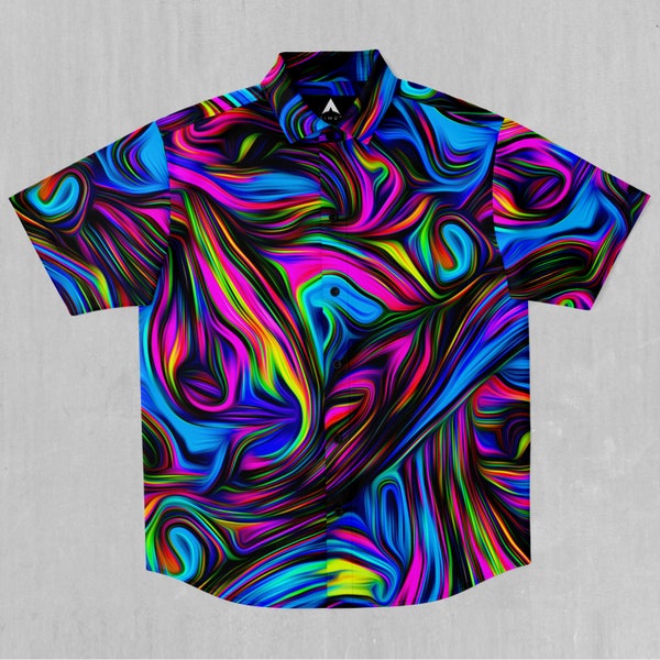 Psychedelic Waves Short Sleeve Button Down Collared Shirt