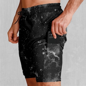 Dark Matter Outer Space Galaxy Men&#39;s 2 in 1 Compression and Athletic Gym Shorts