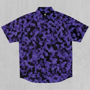 Royalty Purple Camo Short Sleeve Button Down Collared Shirt