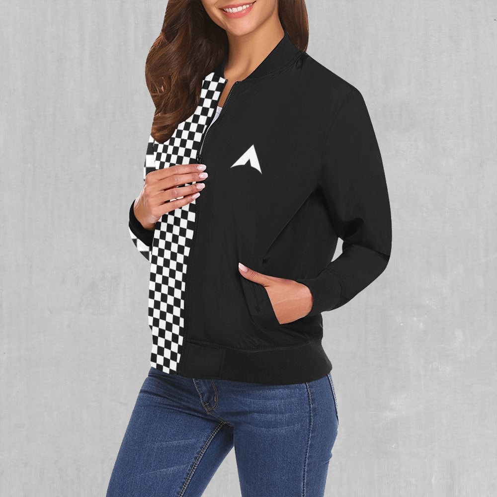 Yellow Checkered Print Women's Bomber Jacket