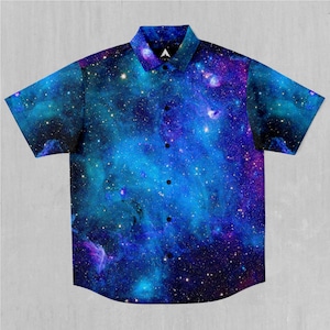 Stardust Galaxy Space Short Sleeve Button Down Collared Shirt