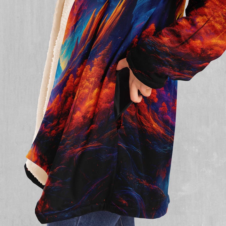 Wonderland Valley Psychedelic Abstract EDM Rave Festival Sherpa Lined Hooded Cloak image 8