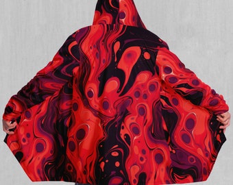 Scarlet Fusion Psychedelic Colorful EDM Rave Festival Sherpa Lined Hooded Cloak