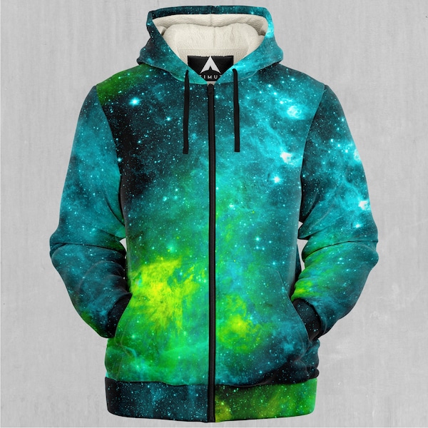 Acidic Realm Outer Space Galaxy Nebula Artistic Sherpa Microfleece Zip-Up Hoodie