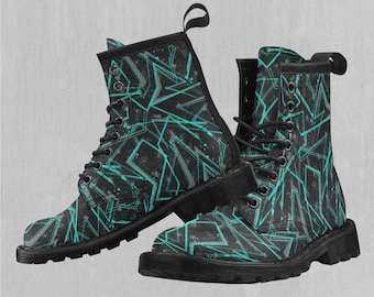 Electrostatic Abstract Pattern Women's Lace-Up Faux Leather Boots