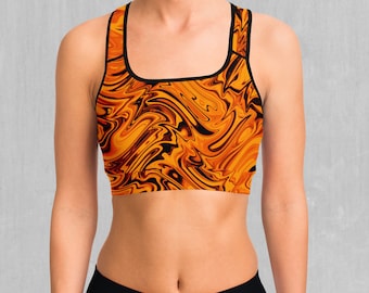 Lava Flow Psychedelic Orange Sports Bra, Women's Sports Bra, Workout Bra, Yoga Bra, Sports Bra For Women, Compression Bra