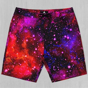 Electric Galaxy Board Shorts Men&#39;s Bathing Suit Swim Trunks With Pockets and Drawstring