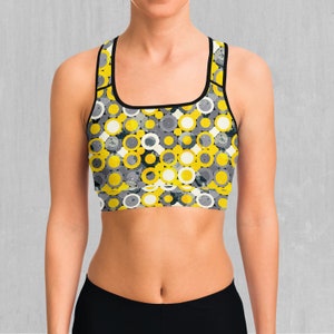 Bass Boosted Polka Dot Yellow Sports Bra, Women&#39;s Sports Bra, Workout Bra, Yoga Bra, Sports Bra For Women, Compression Bra