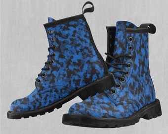 Bottes en similicuir à lacets bleu océan pour femmes camouflage