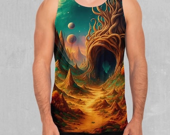 Camiseta sin mangas para hombre con estampado abstracto psicodélico "Espejismo Cósmico"