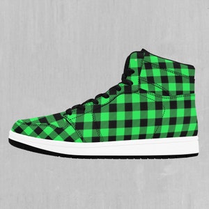 Green Checkered Plaid High Top Sneakers, High Top Shoes