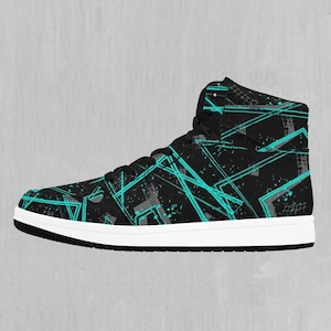 Electrostatic Abstract Vaporwave Retro High Top Sneakers, High Top Shoes