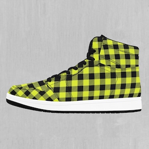 Yellow Checkered Plaid High Top Sneakers, High Top Shoes