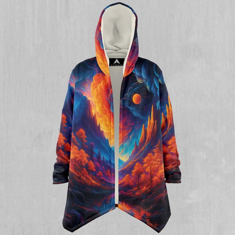 Wonderland Valley Psychedelic Abstract EDM Rave Festival Sherpa Lined Hooded Cloak image 2