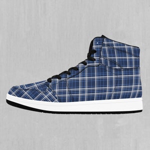 Blue Plaid High Top Sneakers, High Top Shoes