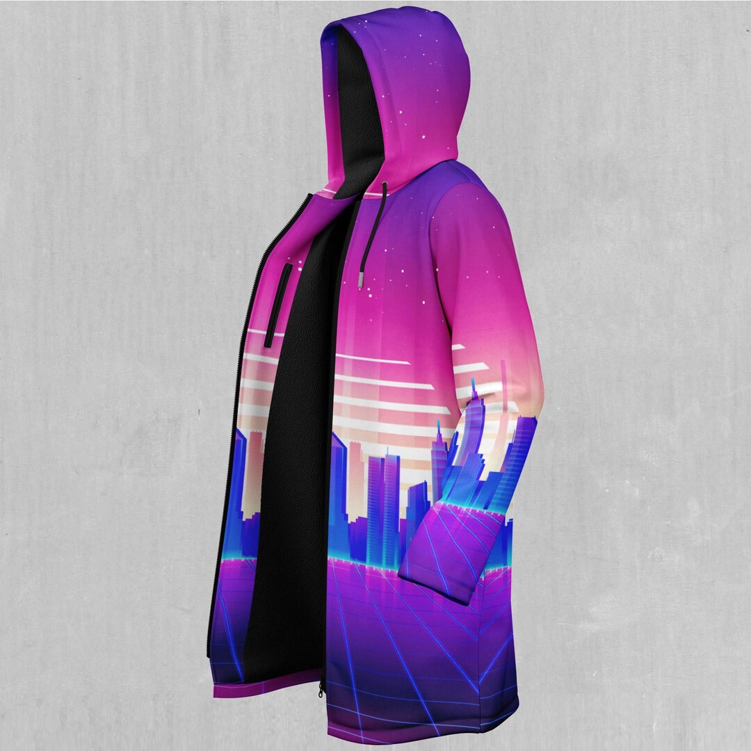Cyber City Rave Cyber City Retro Vaporwave EDM Rave Festival Sherpa Lined Hooded Zip up ...