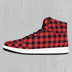 Red Checkered Plaid High Top Sneakers, High Top Shoes