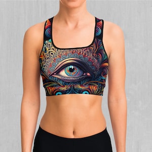 Cosmic Eye Mandala Psychedelic Sports Bra, Women&#39;s Sports Bra, Workout Bra, Yoga Bra, Sports Bra For Women, Compression Bra