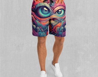 Mind Iris Polyester Relaxed Mens Gym Festival Drawstring Shorts With Pockets Designs and Patterns