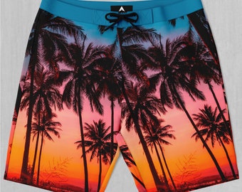 Coastal Dreams Tropical Palm Tree Board Shorts Men's Bathing Suit Swim Trunks With Pockets and Drawstring