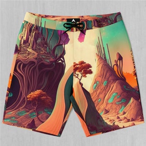 Cosmic Mirage Psychedelic Board Shorts Men&#39;s Bathing Suit Swim Trunks With Pockets and Drawstring