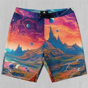 Astral Odyssey Galaxy Board Shorts Men&#39;s Bathing Suit Swim Trunks With Pockets and Drawstring