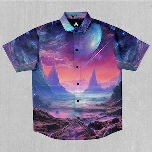 Stellar Dreams Galaxy Space Short Sleeve Button Down Collared Shirt