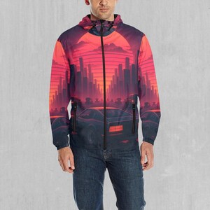NIghtfall Vaporwave Retro Synthwave Snowboarding Windbreaker and Ski Windbreaker Jacket