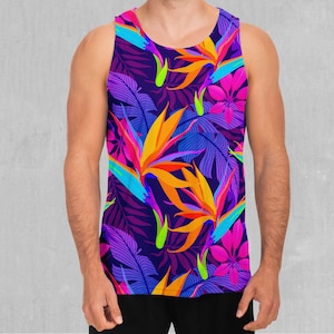 Neon Dschungel Blumenmuster Tropisches Herren Tank Top Muskelshirt ärmelloses Shirt