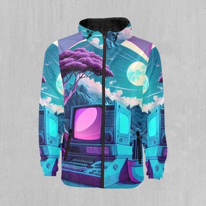 Neon Nexus Snowboarding Windbreaker and Ski Vaporwave Windbreaker Jacket