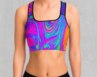 Acidic Drip Psychedelic Sports Bra, Women's Sports Bra, Workout Bra, Yoga Bra, Sports Bra For Women, Compression Bra