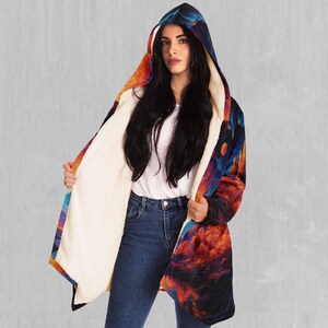 Wonderland Valley Psychedelic Abstract EDM Rave Festival Sherpa Lined Hooded Cloak image 6