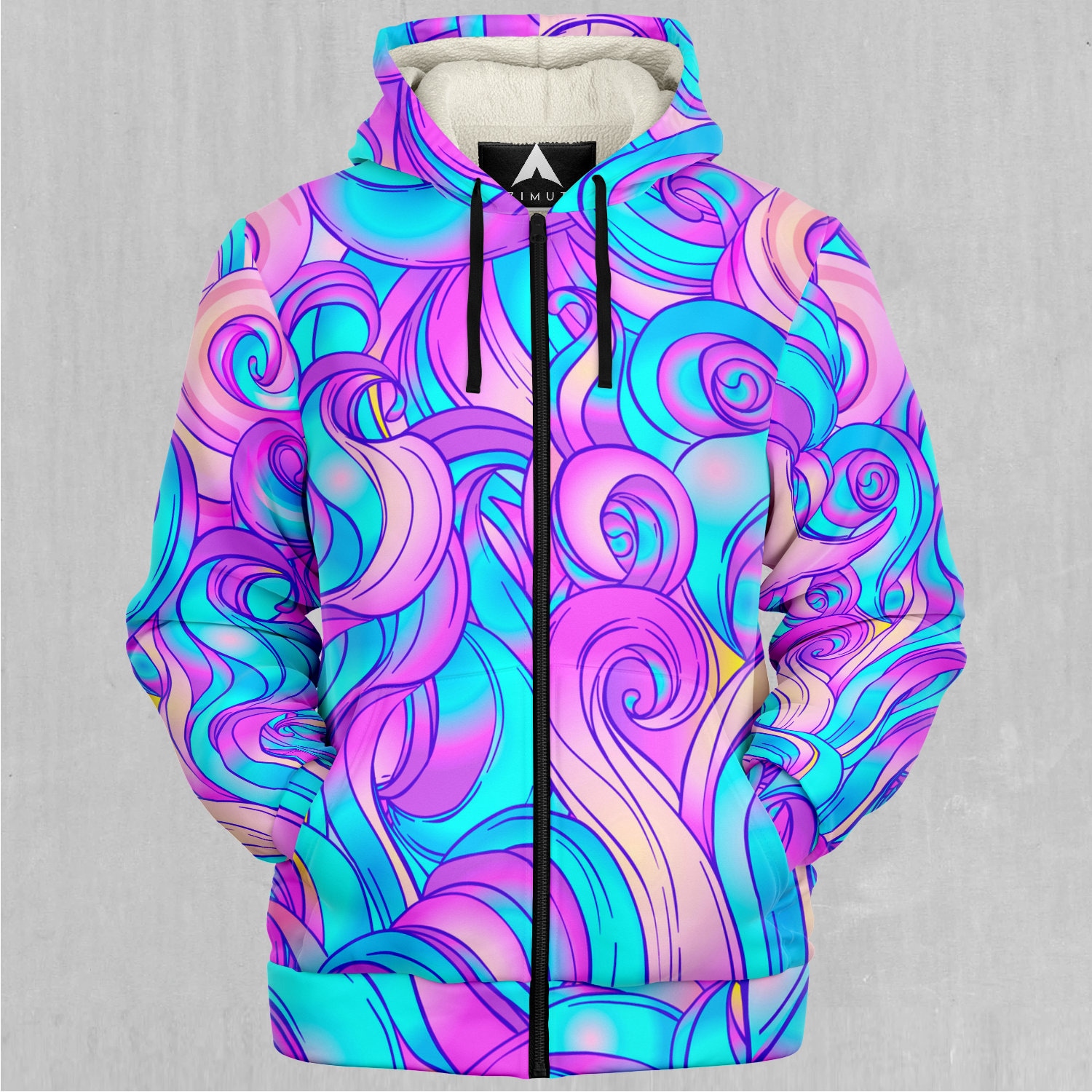 Discover Cotton Candy Pastel Abstract Pattern Sherpa Microfleece Zip-Up Hoodie