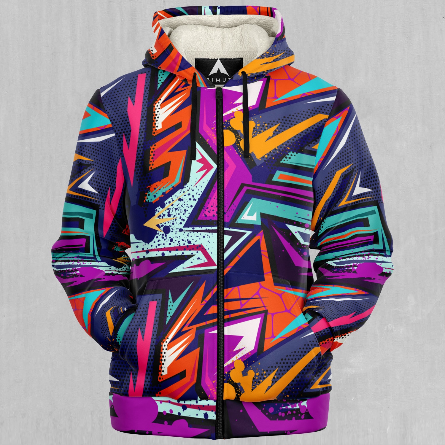 ARTIST’S MATERIAL IN HOODIE Tectonic Streetwear Abstract Graffiti Sherpa Microfleece Zip