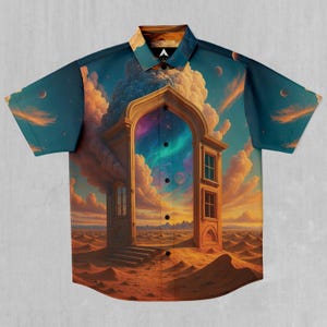 Mirage Mirror Abstract Short Sleeve Button Down Collared Shirt