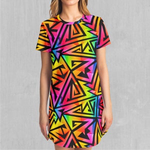 Prismatic Spectrum Abstract Streetwear Patterned T-Shirt Dress