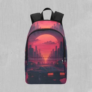 Mochila del festival Nightfall Adventure, mochila retro Vaporwave Synthwave con compartimento para portátil