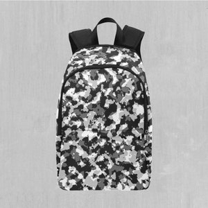 Arctic Camo Adventure Festival Backpack, White Camouflage Backpack with Laptop Compartment