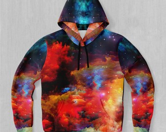 Rainbow Galaxy Nebula Space EDM Rave Festival Polyester Hoodie
