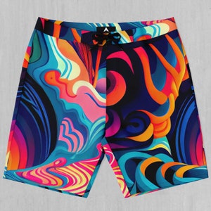 Psychedelic Vortex Board Shorts Men&#39;s Bathing Suit Swim Trunks With Pockets and Drawstring