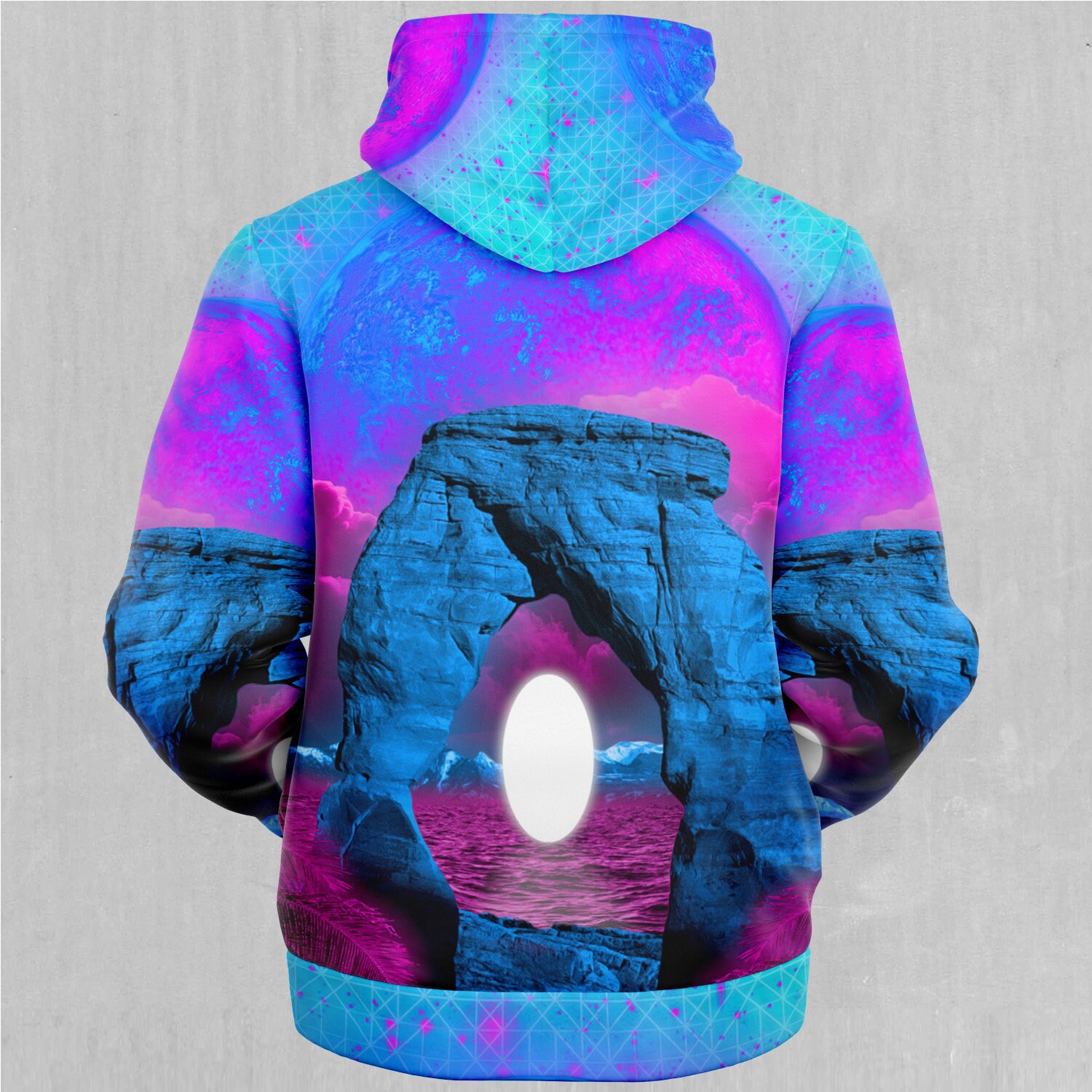 Discover The Visitor Abstract Retro Vaporwave Sherpa Microfleece Zip-Up Hoodie