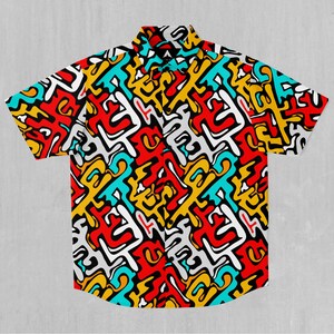 Street Graffiti Short Sleeve Button Down Collared Shirt