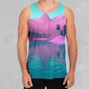 River of Bliss Retro Vaporwave Men&#39;s Tank Top Muscle Sleeveless Shirt