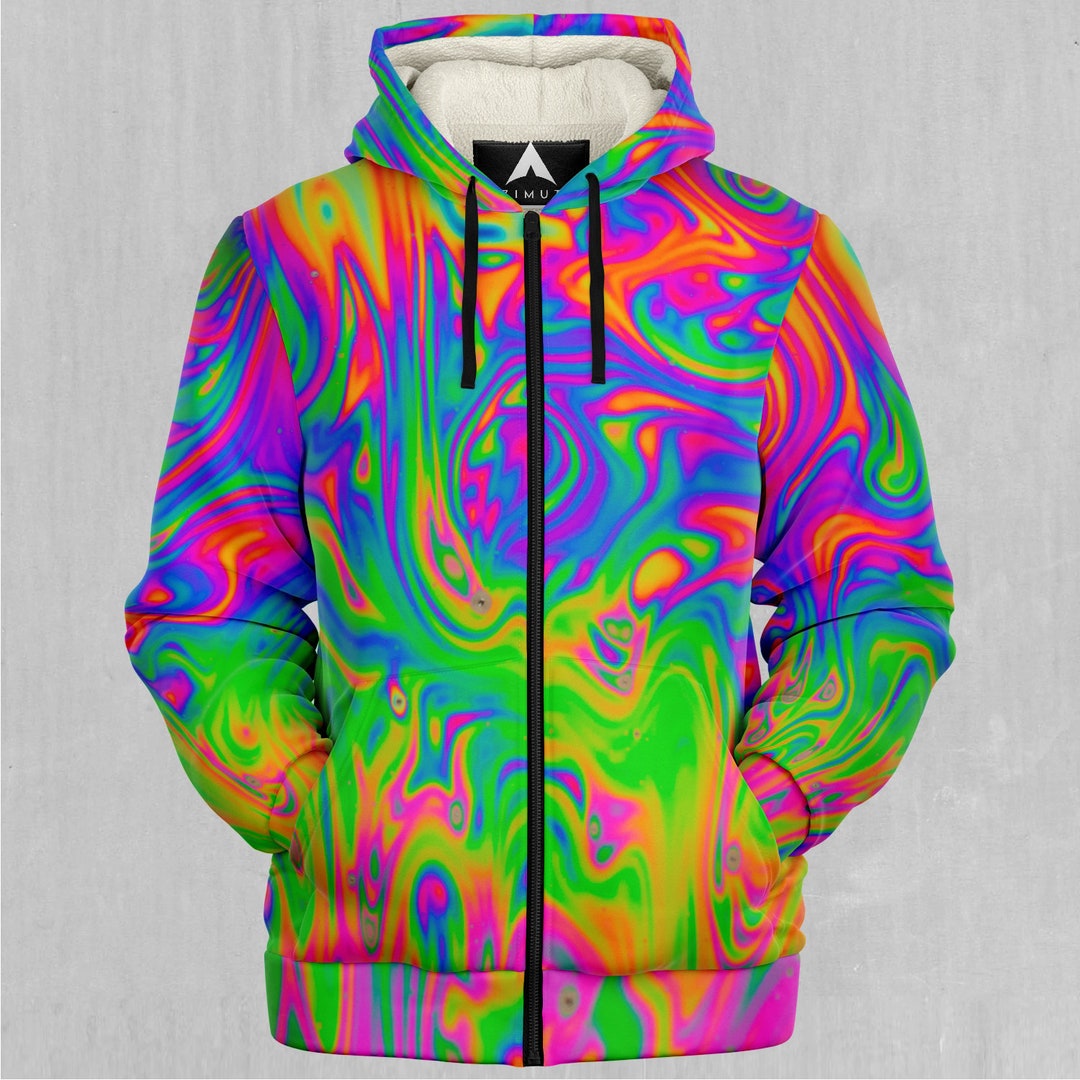 Acid Pool Psychedelic Colorful Artistic Sherpa Microfleece Zip-up