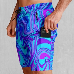 Vapor Drip Psychedelic Colorful Men&#39;s 2 in 1 Compression and Athletic Gym Shorts