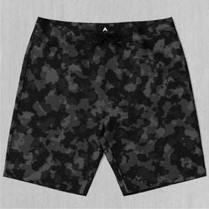 Midnight Camo Board Shorts Men&#39;s Bathing Suit Swim Trunks With Pockets and Drawstring