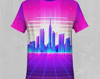 Camiseta estampada integral estilo Cyber City Retro Vaporwave EDM Rave Festival