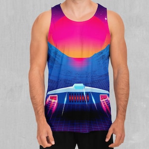 Into The Sunset Retro Vaporwave Men&#39;s Tank Top Muscle Sleeveless Shirt